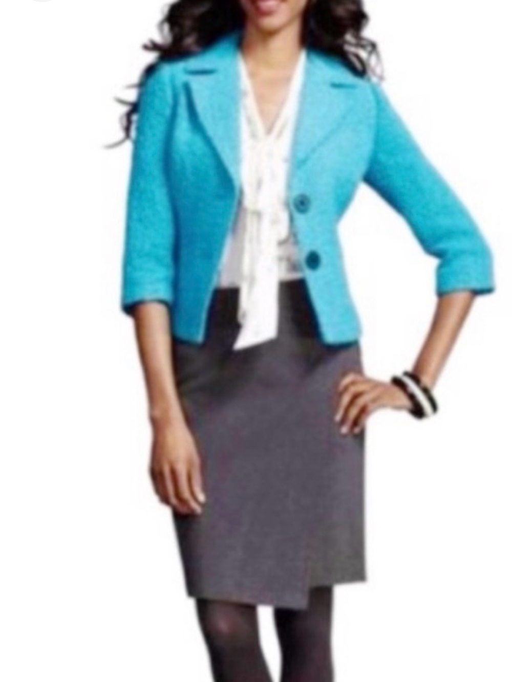 CAbi Charcoal Gray Ponte Knit Assymetrical Pencil Skirt